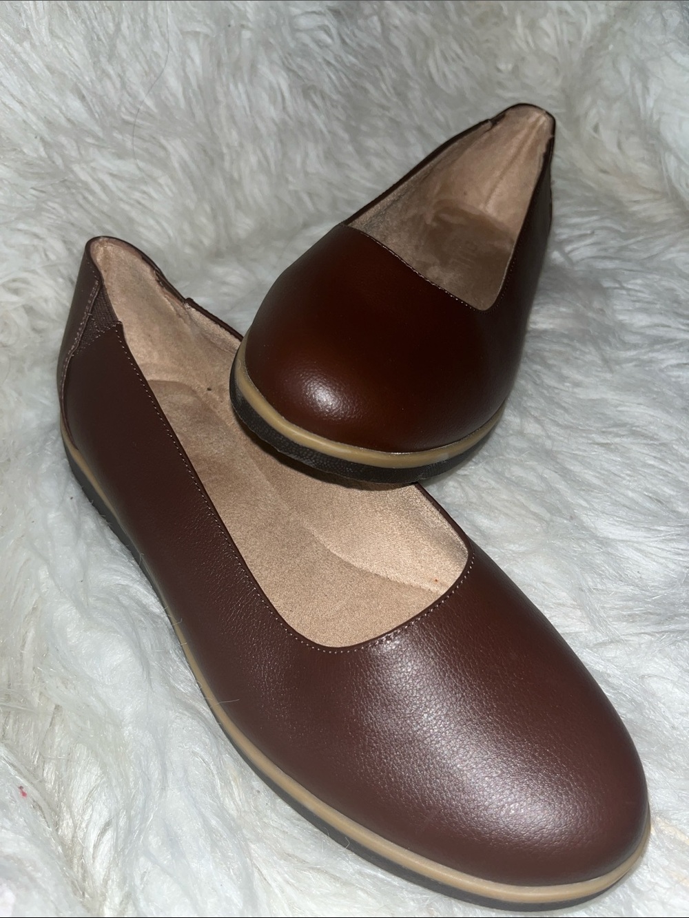 SOUL Naturalizer Brown Leather Slip-On Flats with Tan Trim